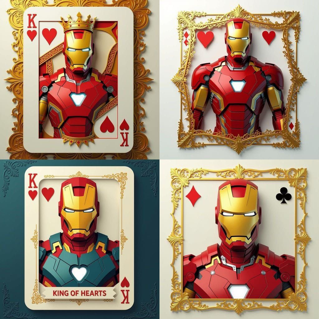Surreal King of Hearts with Ironman in Paper-Cut Style