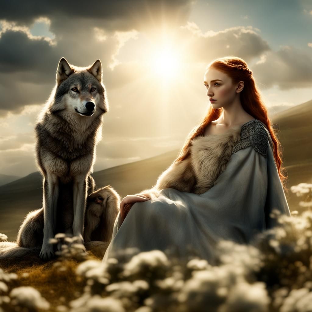 Sansa Stark with Her Wolf in Divine Light