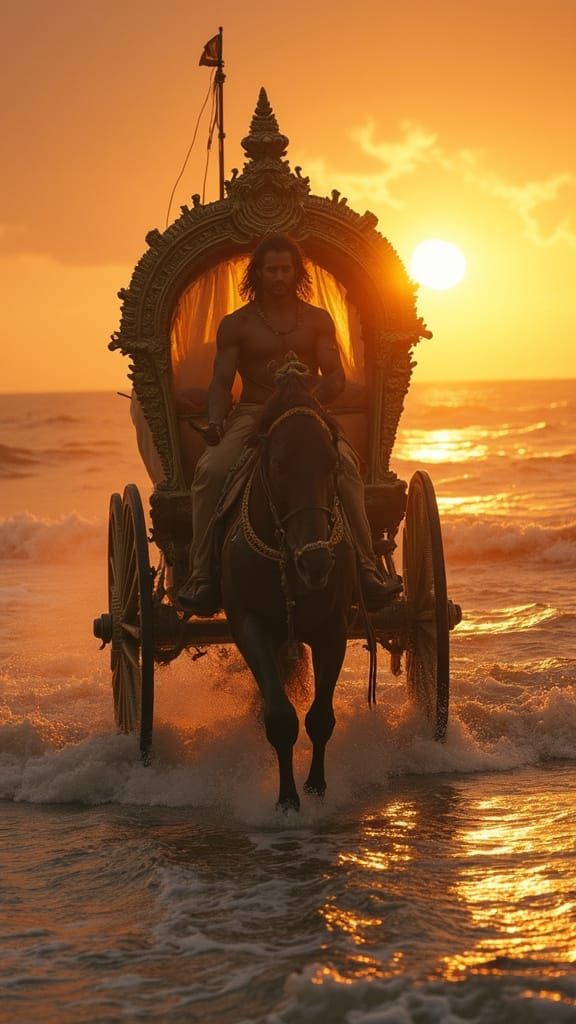 Ornate Chariot Carries Sita at Sunset