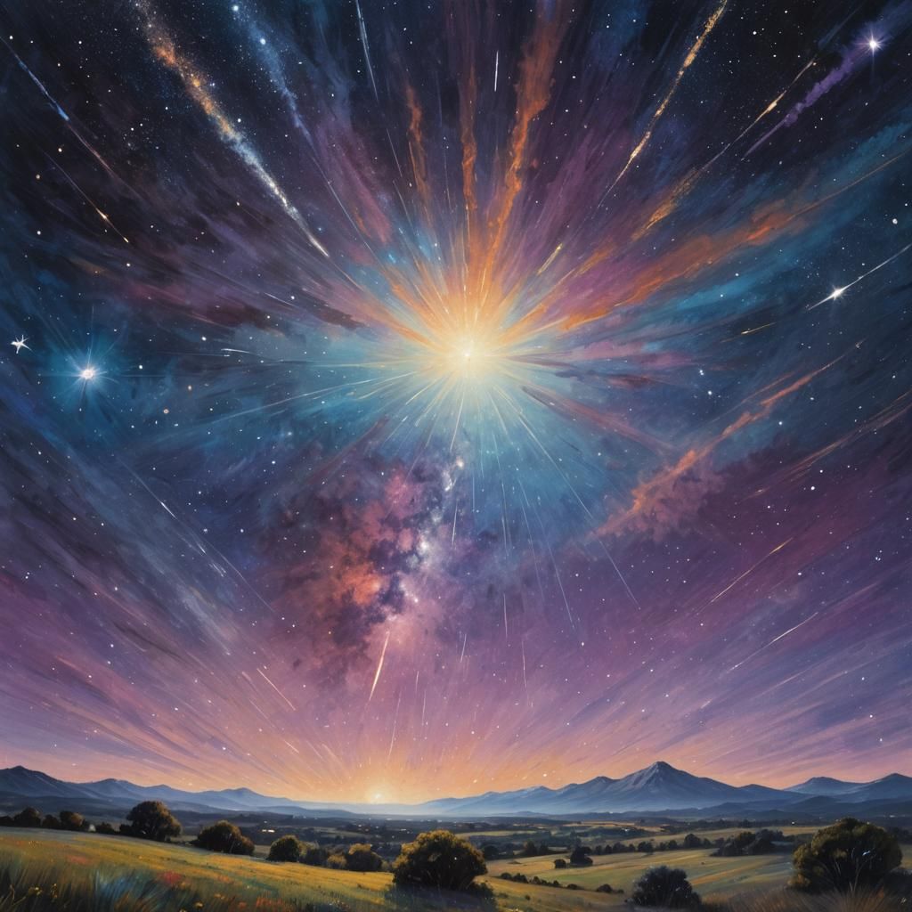 Cosmic Meteor Shower in Impressionist Style