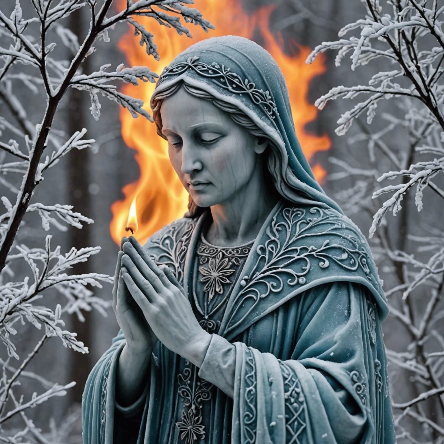 Struggle of Faith as Carved Ice Photograph