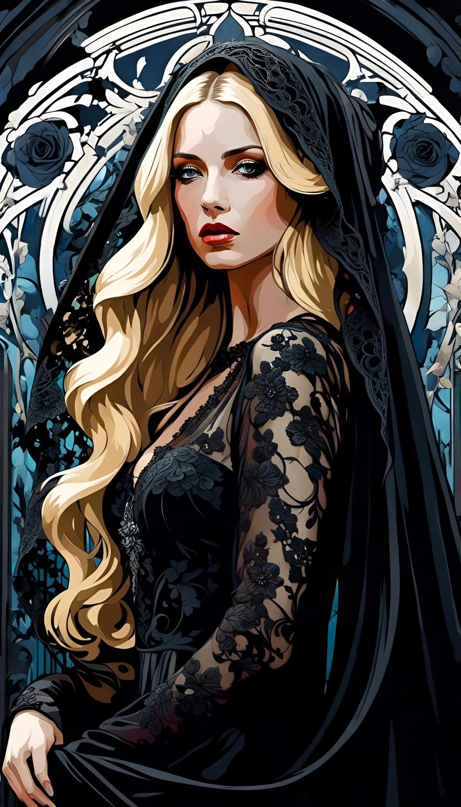 Art Nouveau Black Roses in Ominous Style