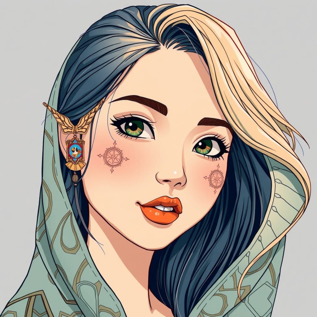 Anime Portrait with Zentangle and 3D Shading