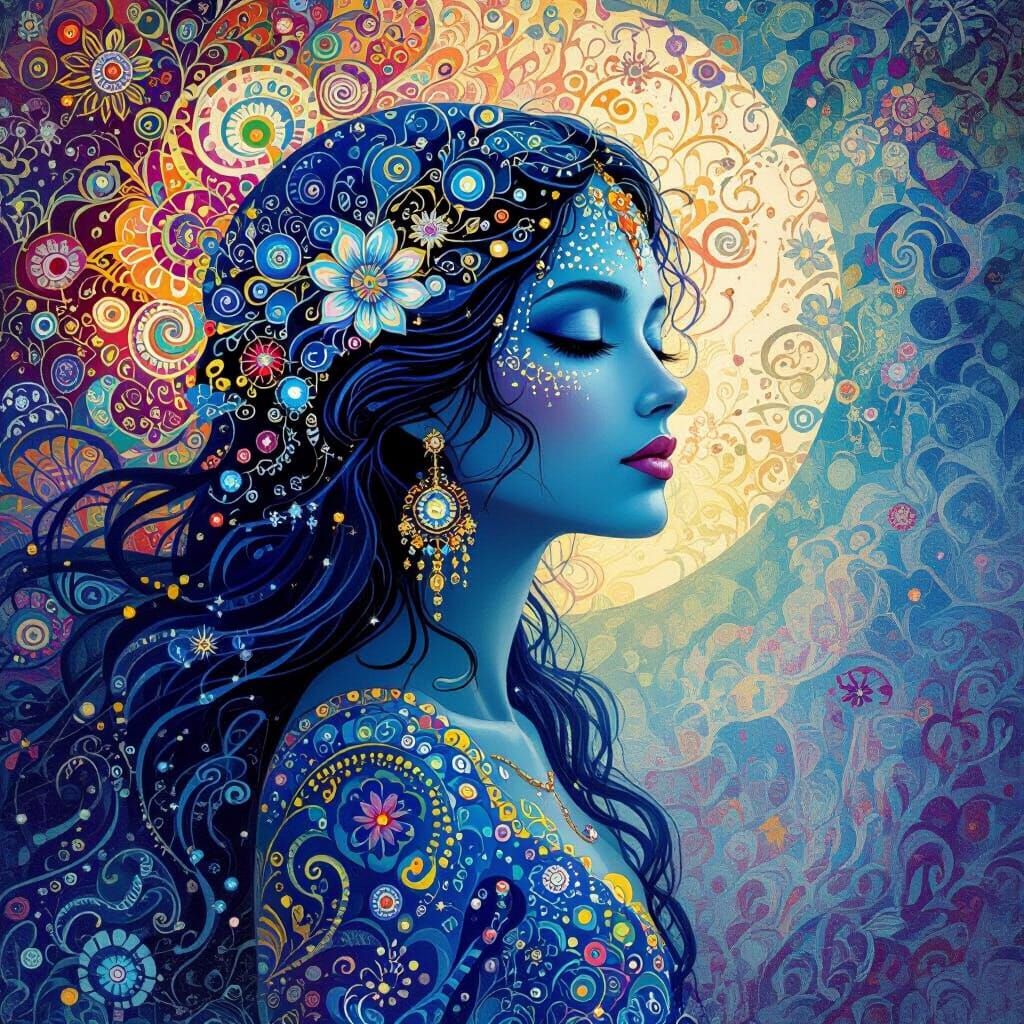 Mystical Blue Woman in a Surrealist Style