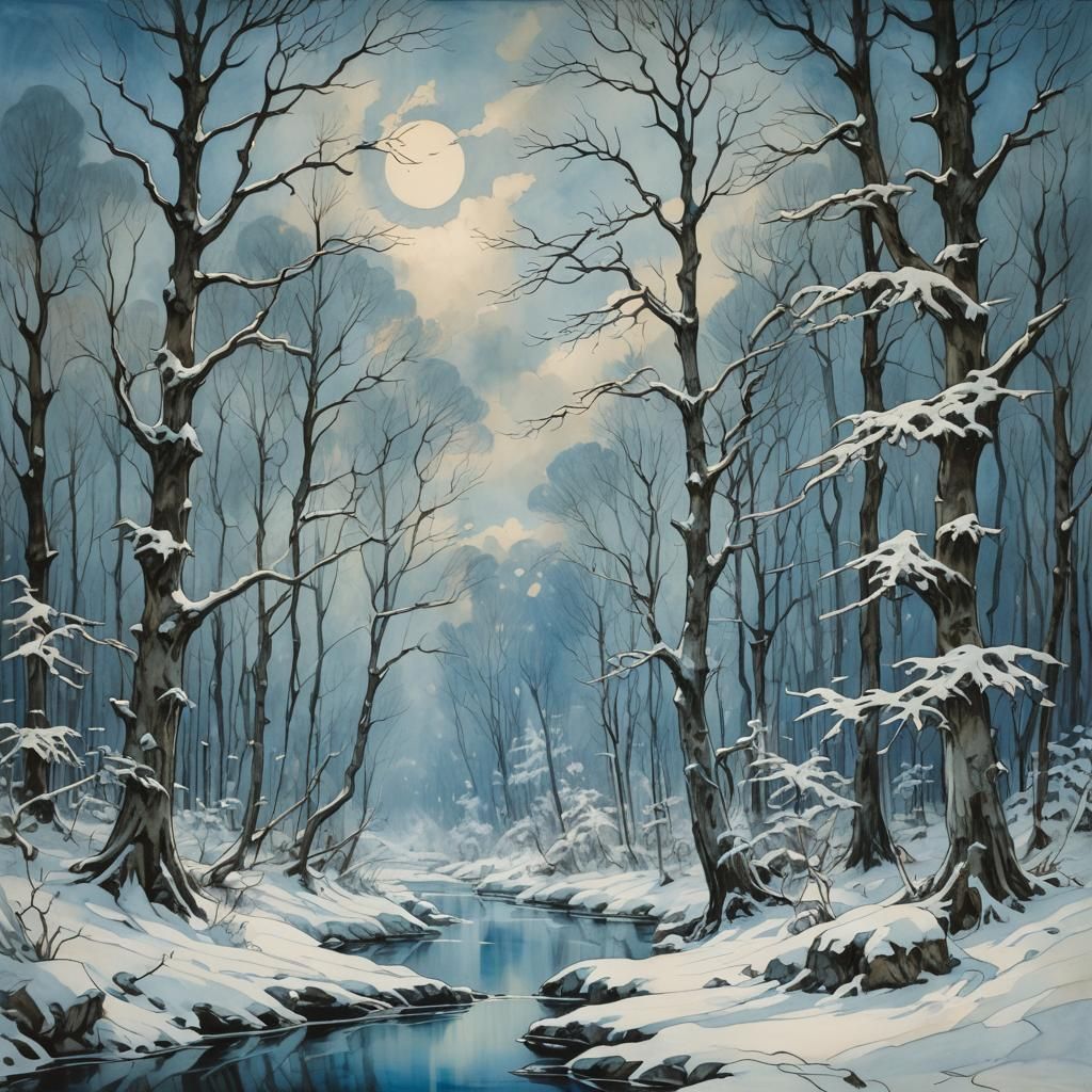 Enchanted Winter Forest with Mystical Lights
