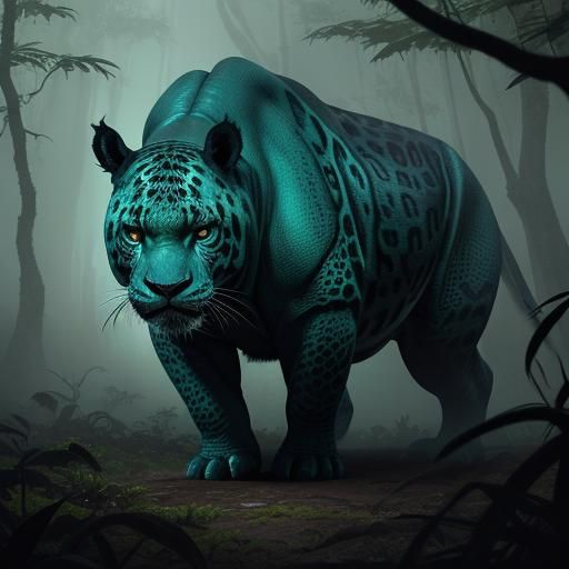 Jaguar Rhinoceros Hybrid in Abstract Expressionism Style