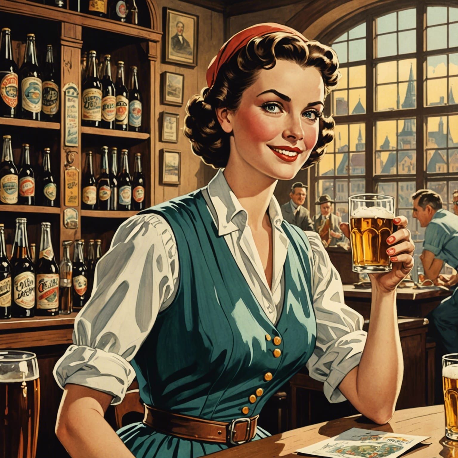 Vintage Cartoon Beer Ad in Mid-Century Style