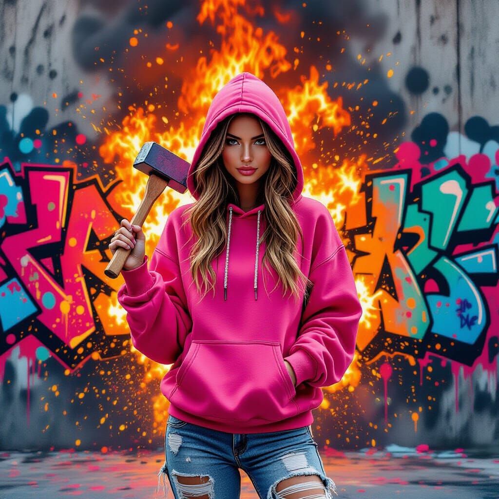 Graffiti Artist in Front of Fire as Splash Art