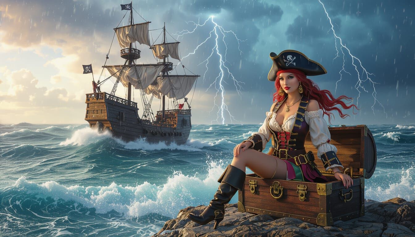 3D Fantasy Seascape: Pirate Ship in Stormy Seas