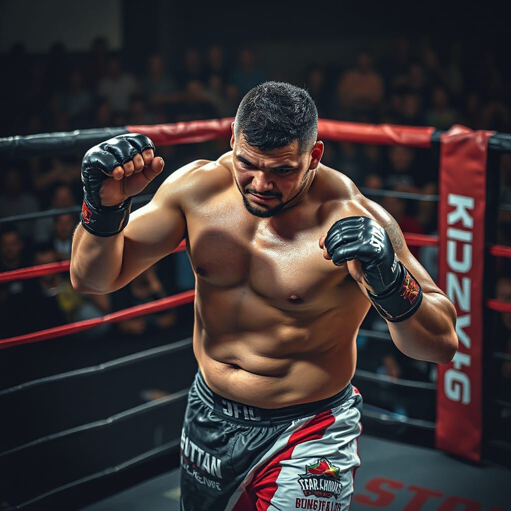 Muscular Samoan MMA Fighter Training in Ring