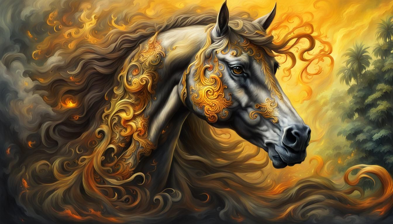 Fantasy Jungle Fire Horse Portrait on Artstation