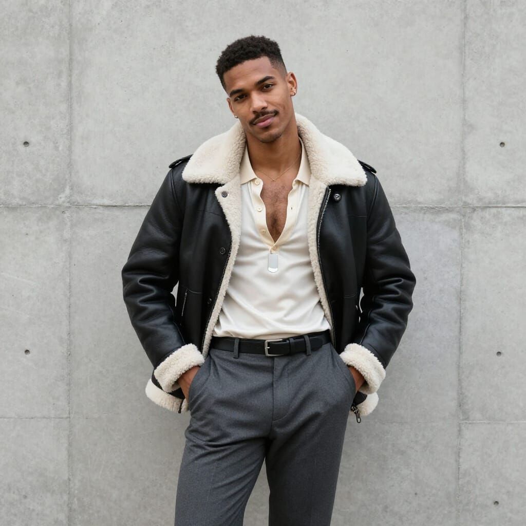 Handsome Man Poses Confidently Against Concrete Wall