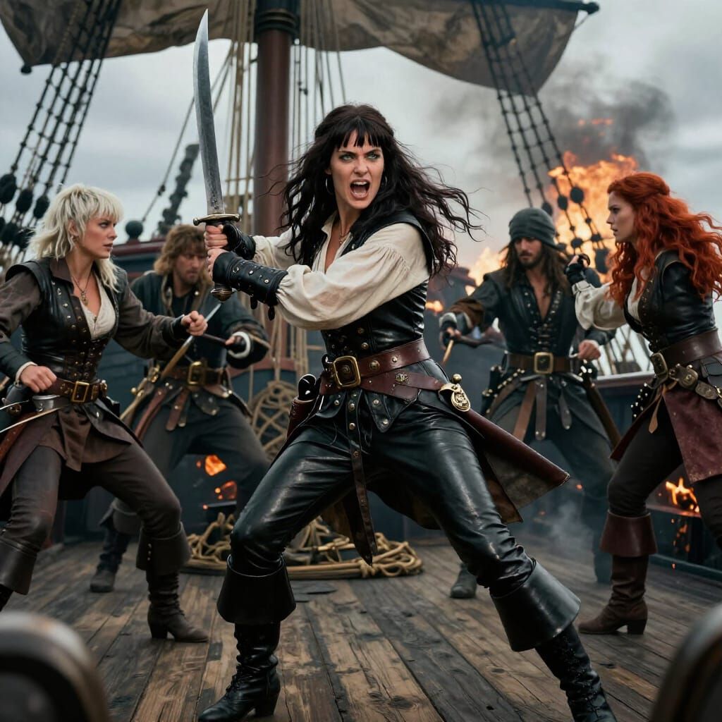 Fierce Pirate Battle on Ship Deck