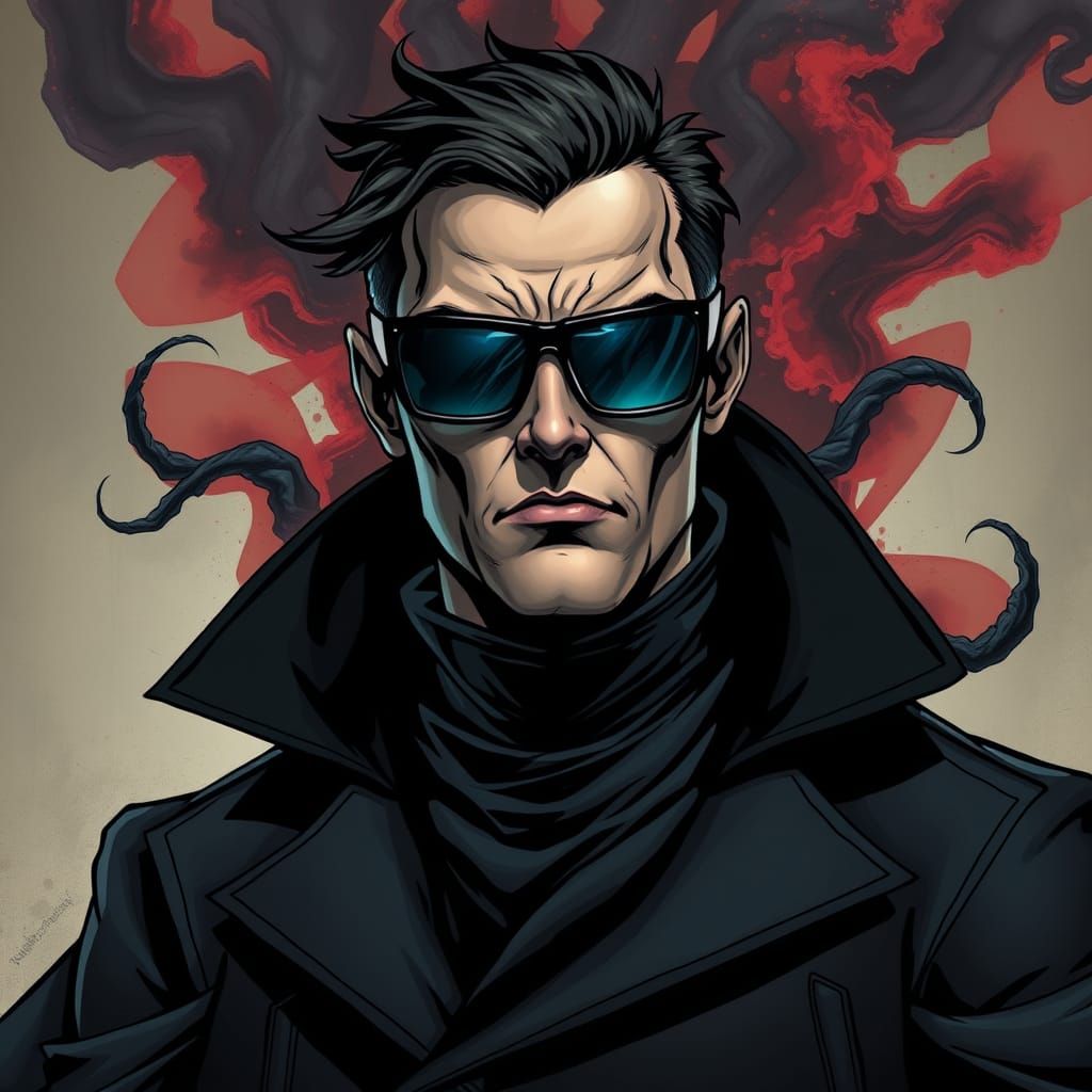 Man with Shadow Tendrils in Comic Book Style