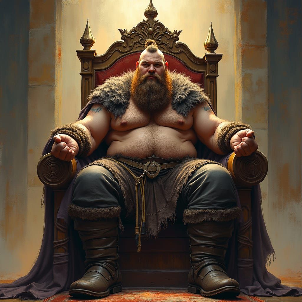 Viking on Throne in Hyperrealistic Art Style