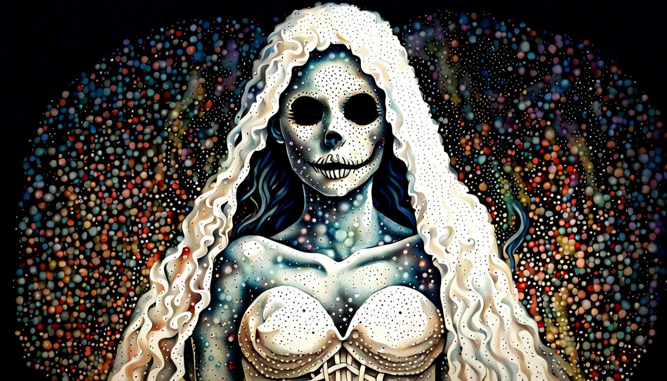 Pointillism Painting of a Ghostly Banshee Spirit