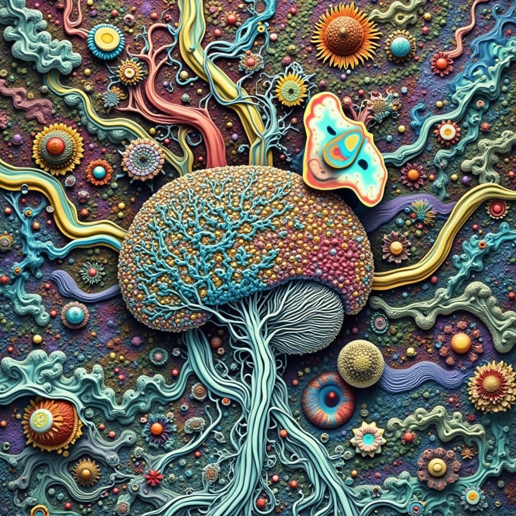 Surreal Psychedelic Mind Unfurls in Vibrant Chaos