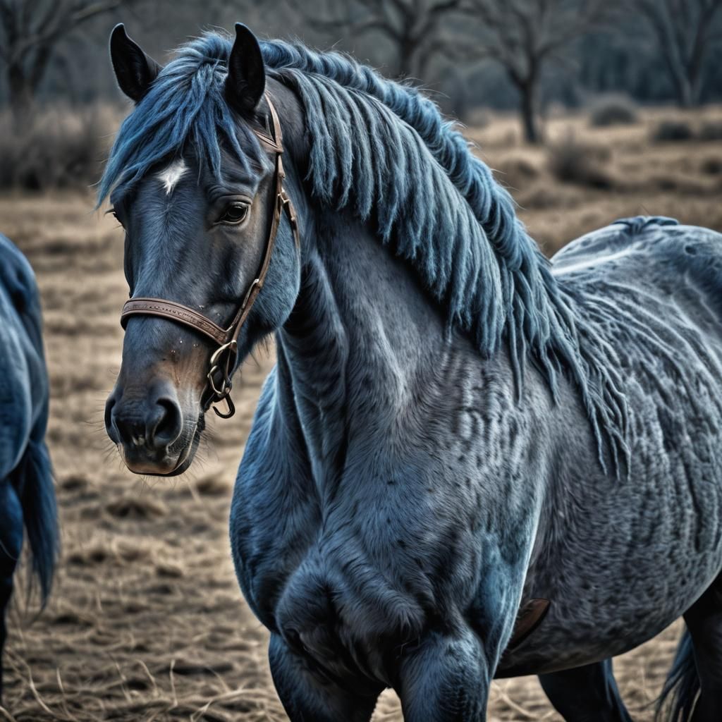 Hyperrealistic Horse with Blue Fur in HDR
