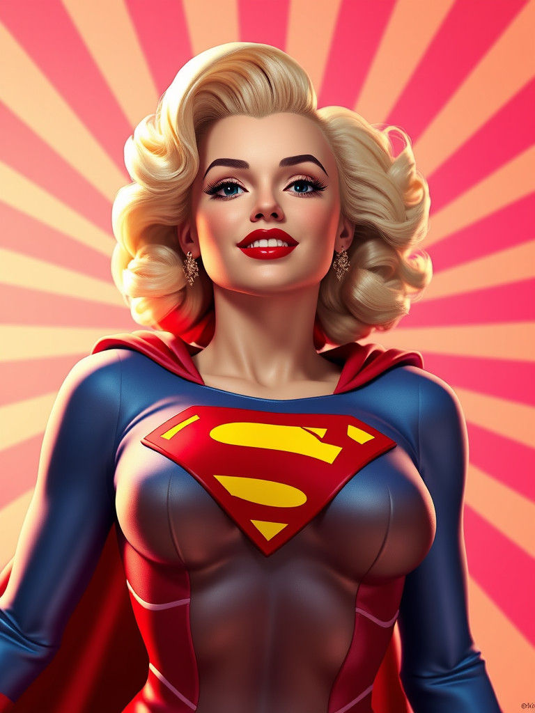 Marilyn Monroe as Supergirl in 70s Comic Style