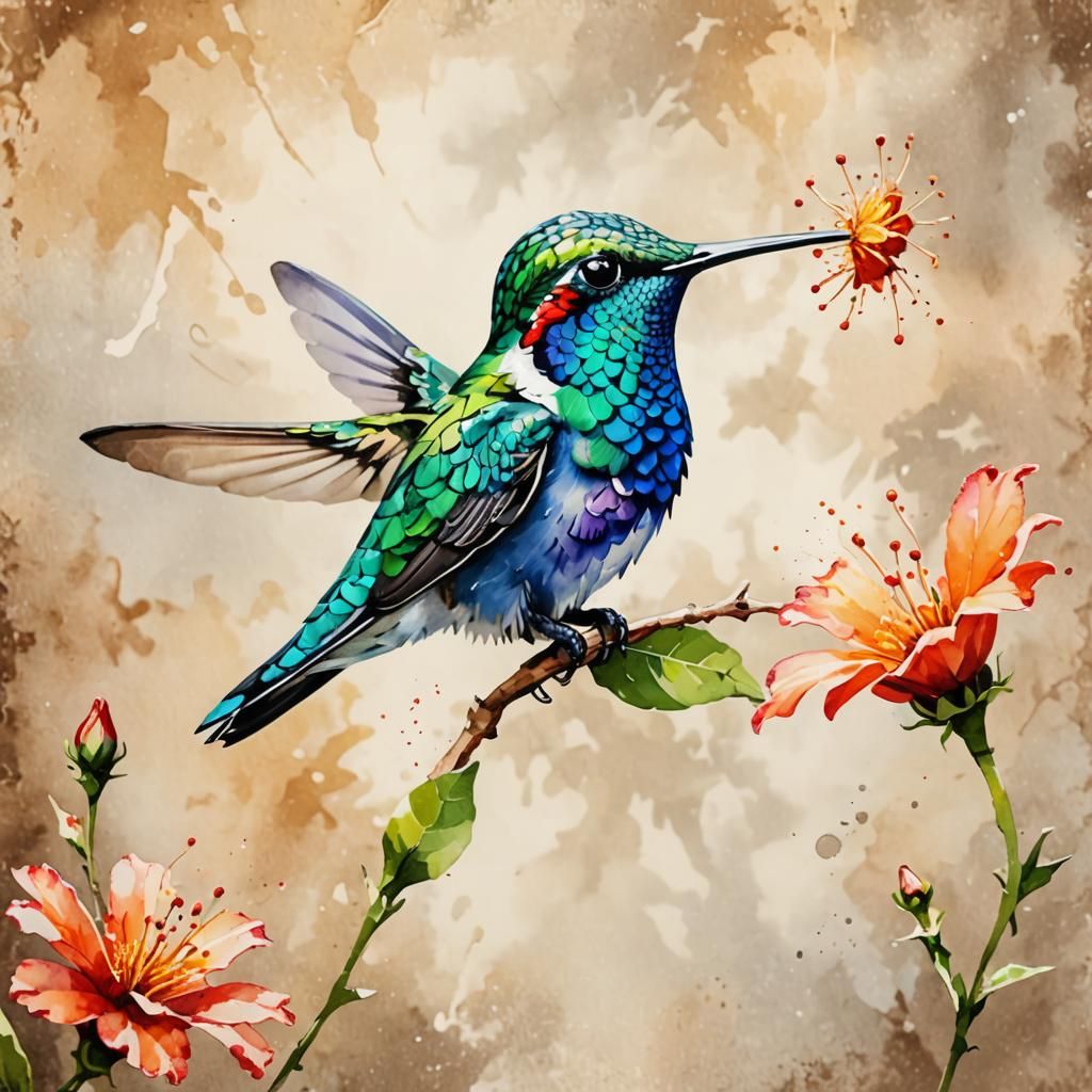 Hummingbird in Flight: Watercolor Impasto Painting