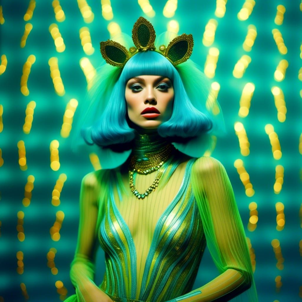 Kitsch Disco Portrait with Zebra Body Paint