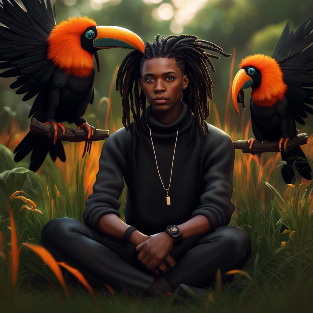 Cute Male with Wings and Dreadlocks in Fantasy Art