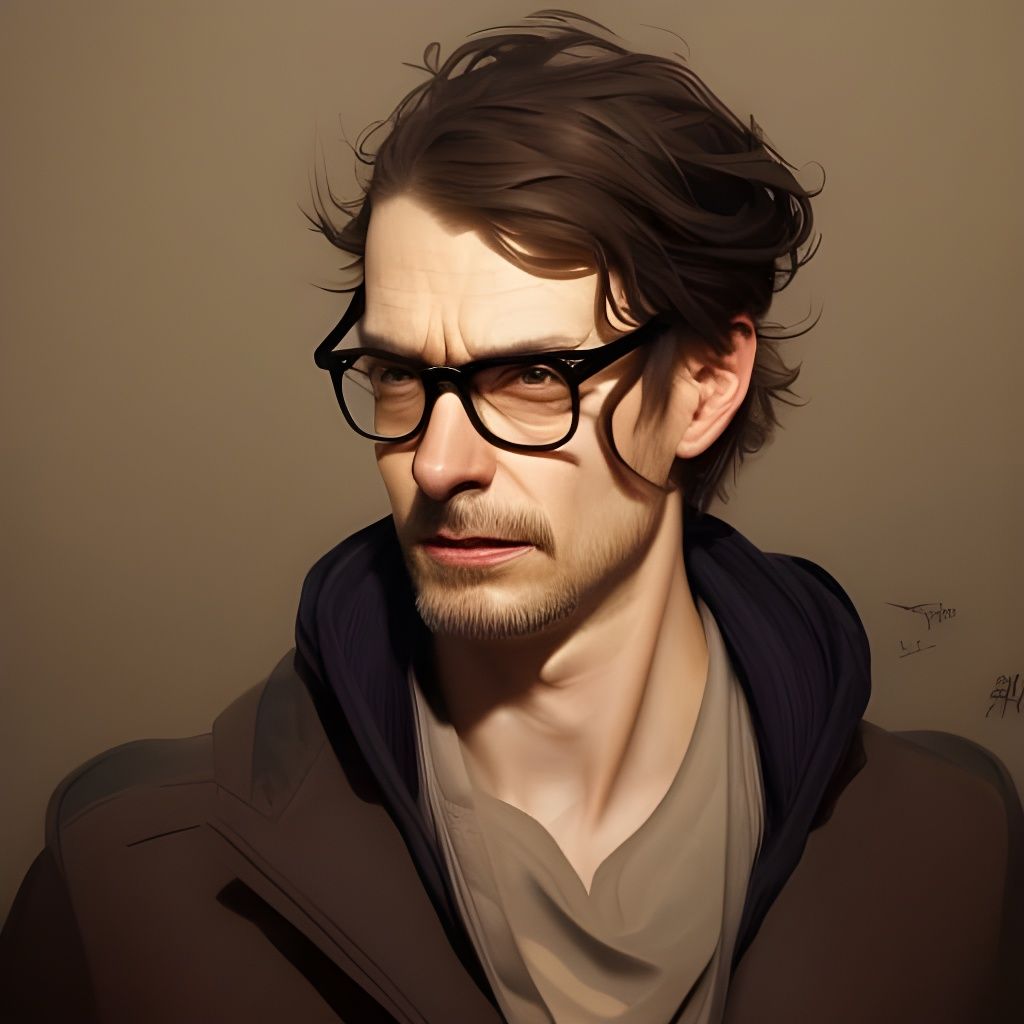 Anxious Man Portrait in Hyperdetailed Digital Art Style