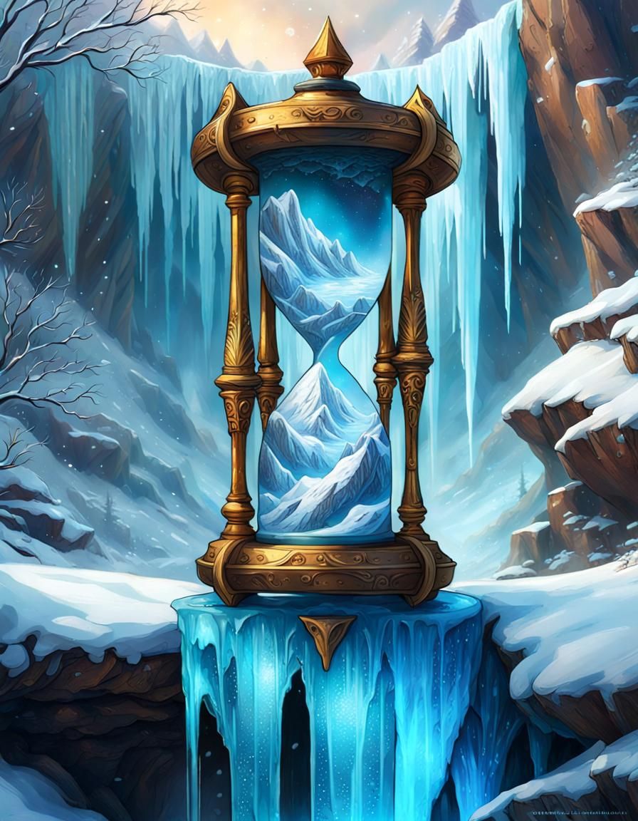 Frozen Waterfall in Fantasy Hourglass: Hyperdetailed Art