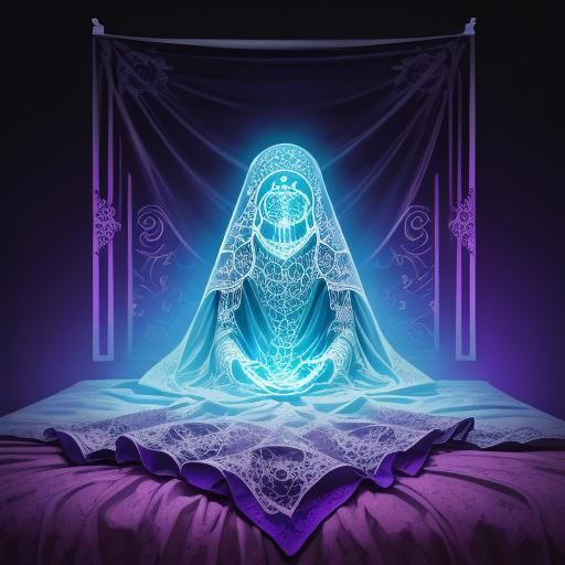 Ghost Blanket in Vivid Gradient Room: Hyper-Realistic Art