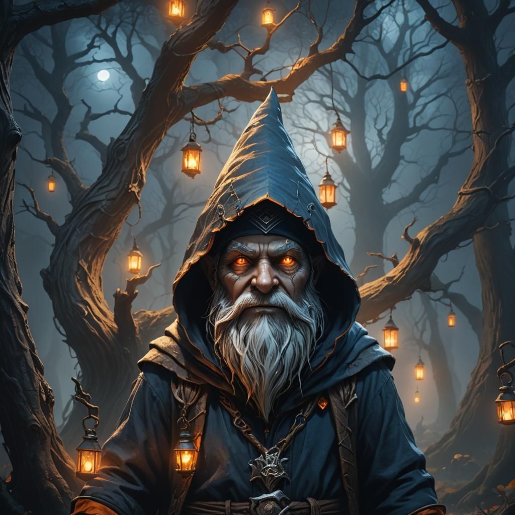 Hooded Gnome Portrait in Dark Fantasy Style