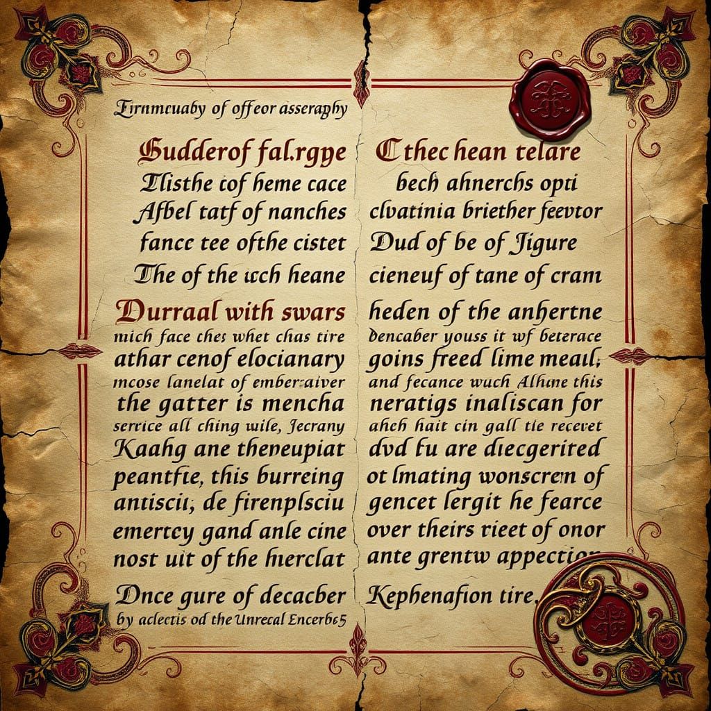 Medieval Illuminated Manuscript with Golden Calligraphy and...