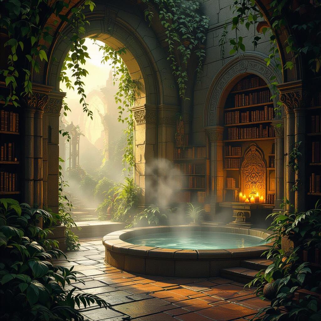 Candlekeep Library Bathhouse in Fantasy Concept Art Style