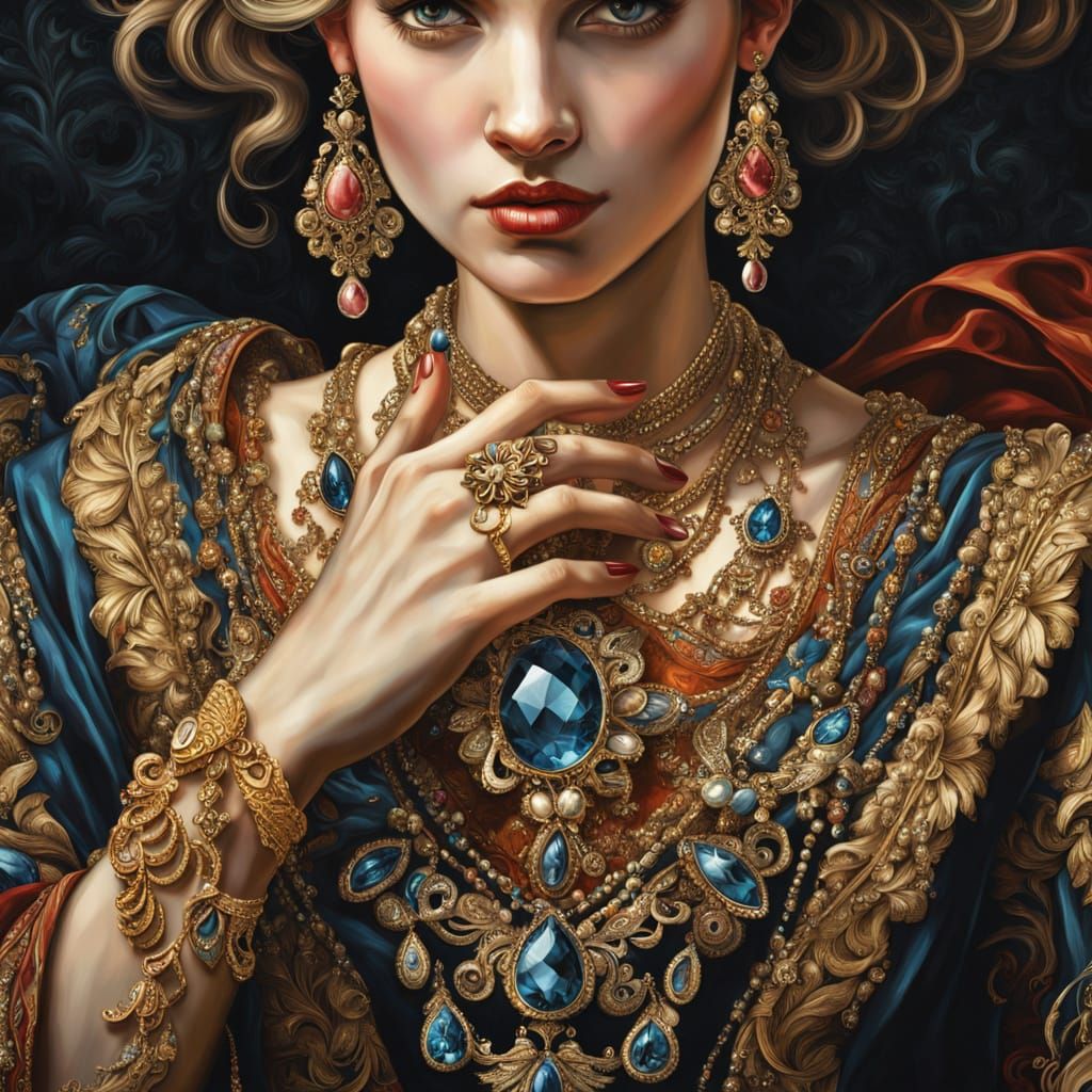 Luxurious Baroque-Inspired Jewelry Portrait
