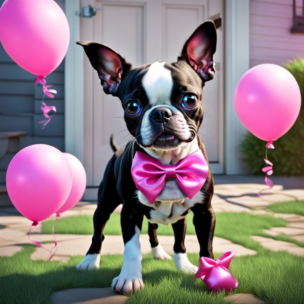 Girl's Joyful Surprise: A New Boston Terrier Puppy