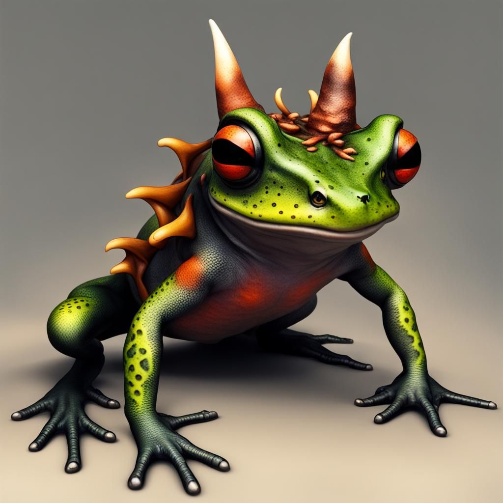 Humanoid Poison Dart Frog with Dragon Horns
