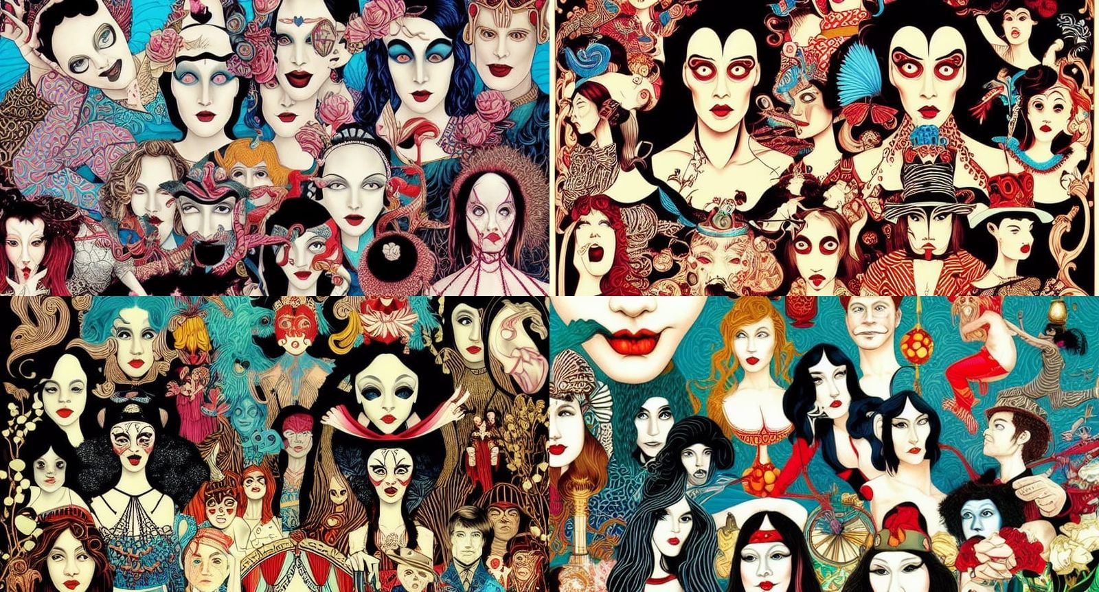 Detailed Circus Scene in Freak Show Style