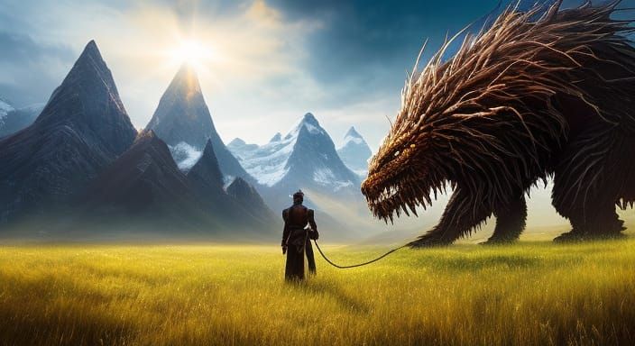 Massive Creature Bound on Infinite Hills, Digital Art