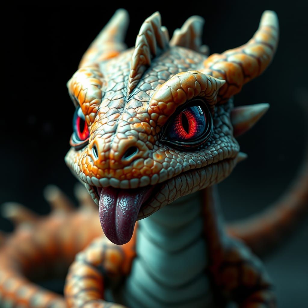 Cute Exhausted Baby Dragon in Detailed Digital Art