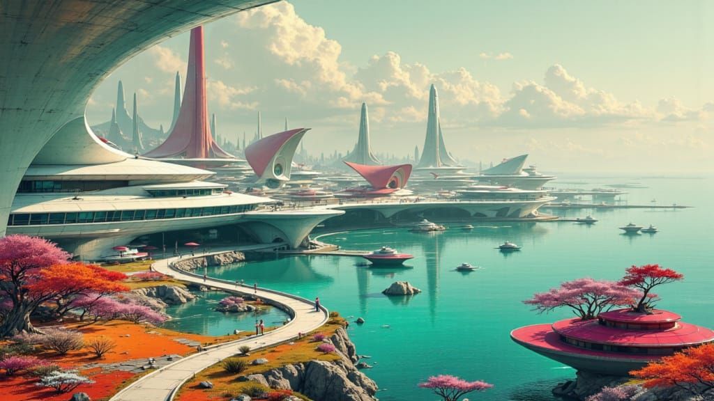 Futuristic Alien City on Titan IV Shore