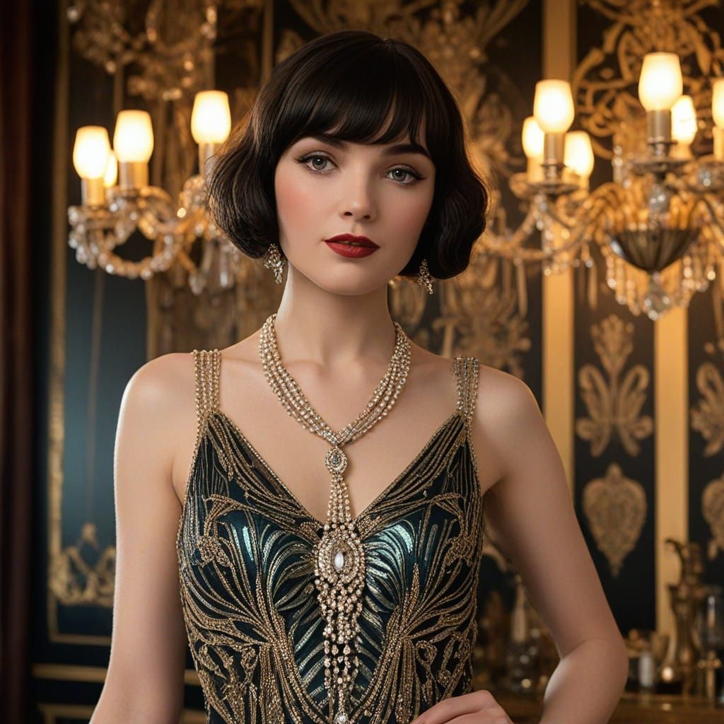 Glamorous Flapper in Art Deco Splendor