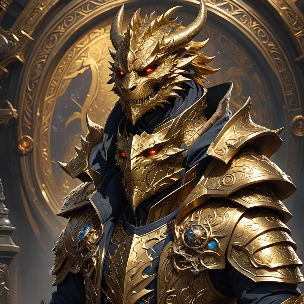 Dragonborn Warlock Portrait in Hyperdetailed Style