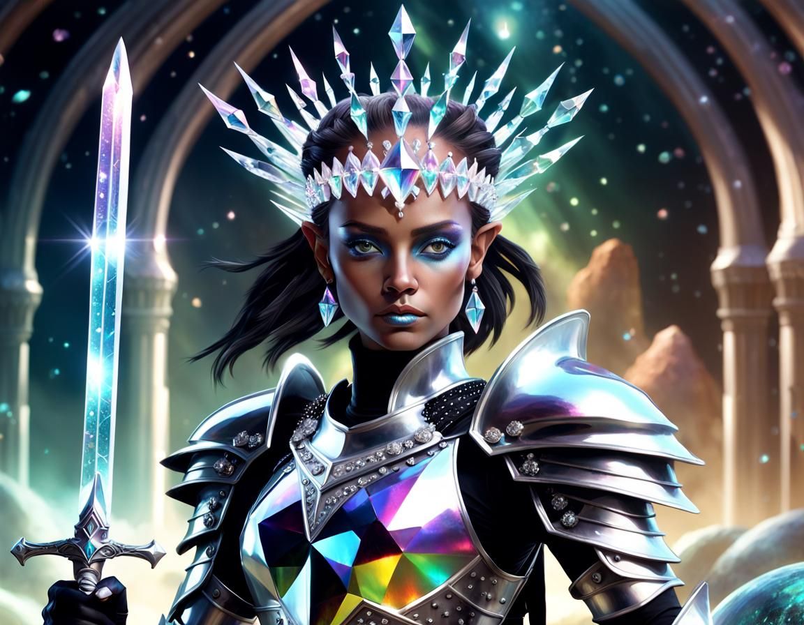 Iridescent Alien Knight with Crystal Sword
