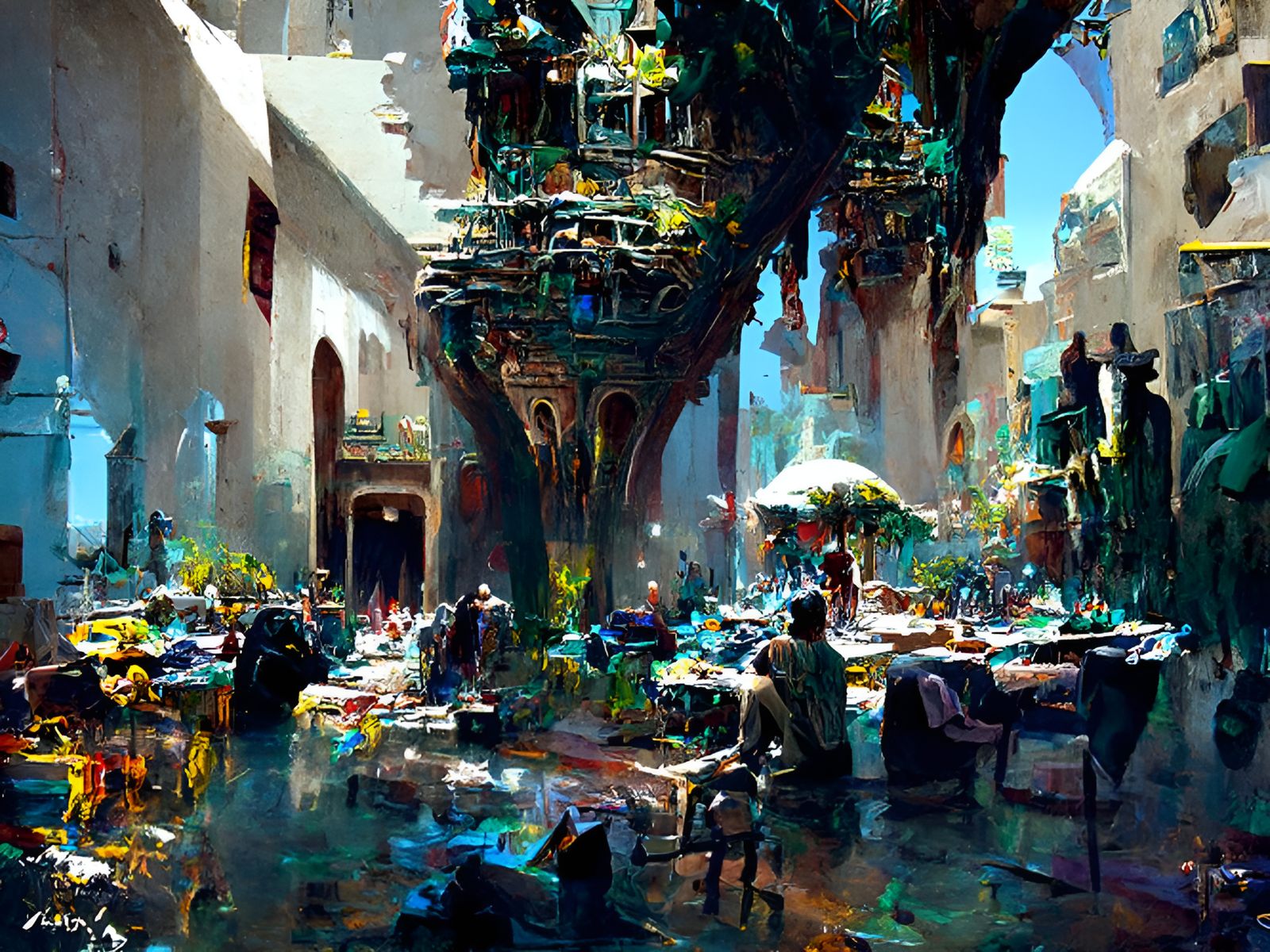 Desert Palace Courtyard: Cubist Surrealist Digital Art