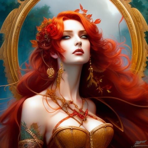 Red-Haired Hedge Witch with Intricate Corset