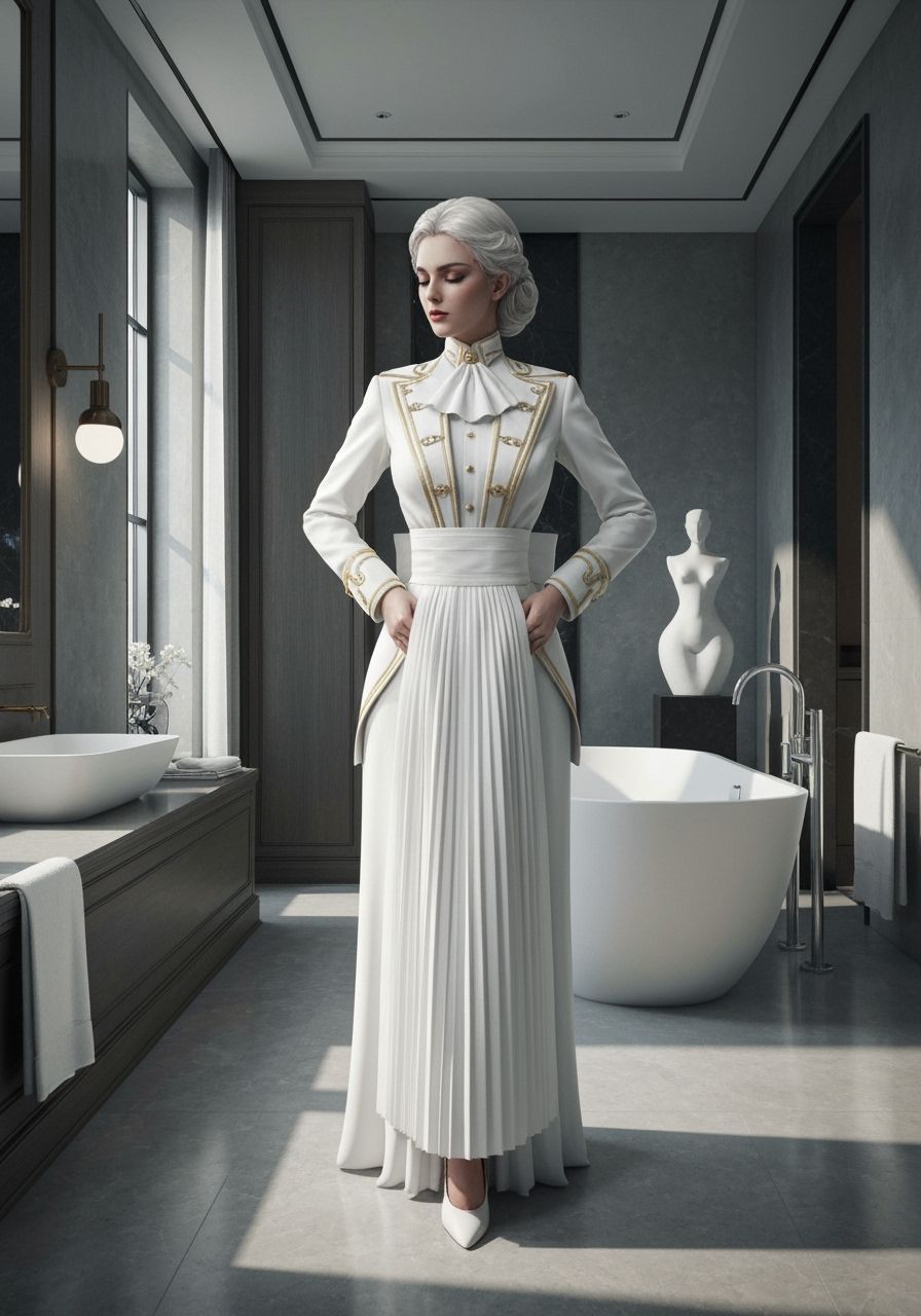 French Maid in Art Nouveau Cyberpunk Style