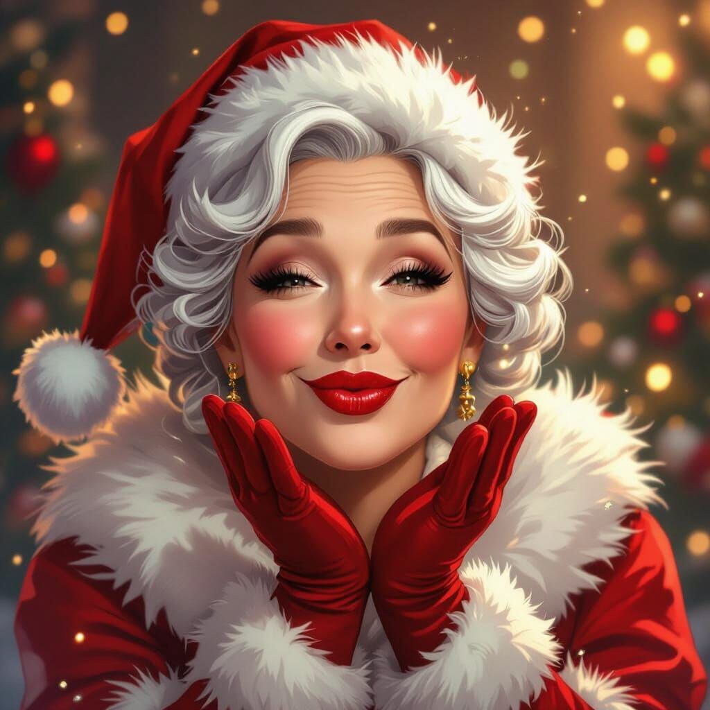 Mrs. Claus Blowing a Kiss in Dynamic Christmas Portrait