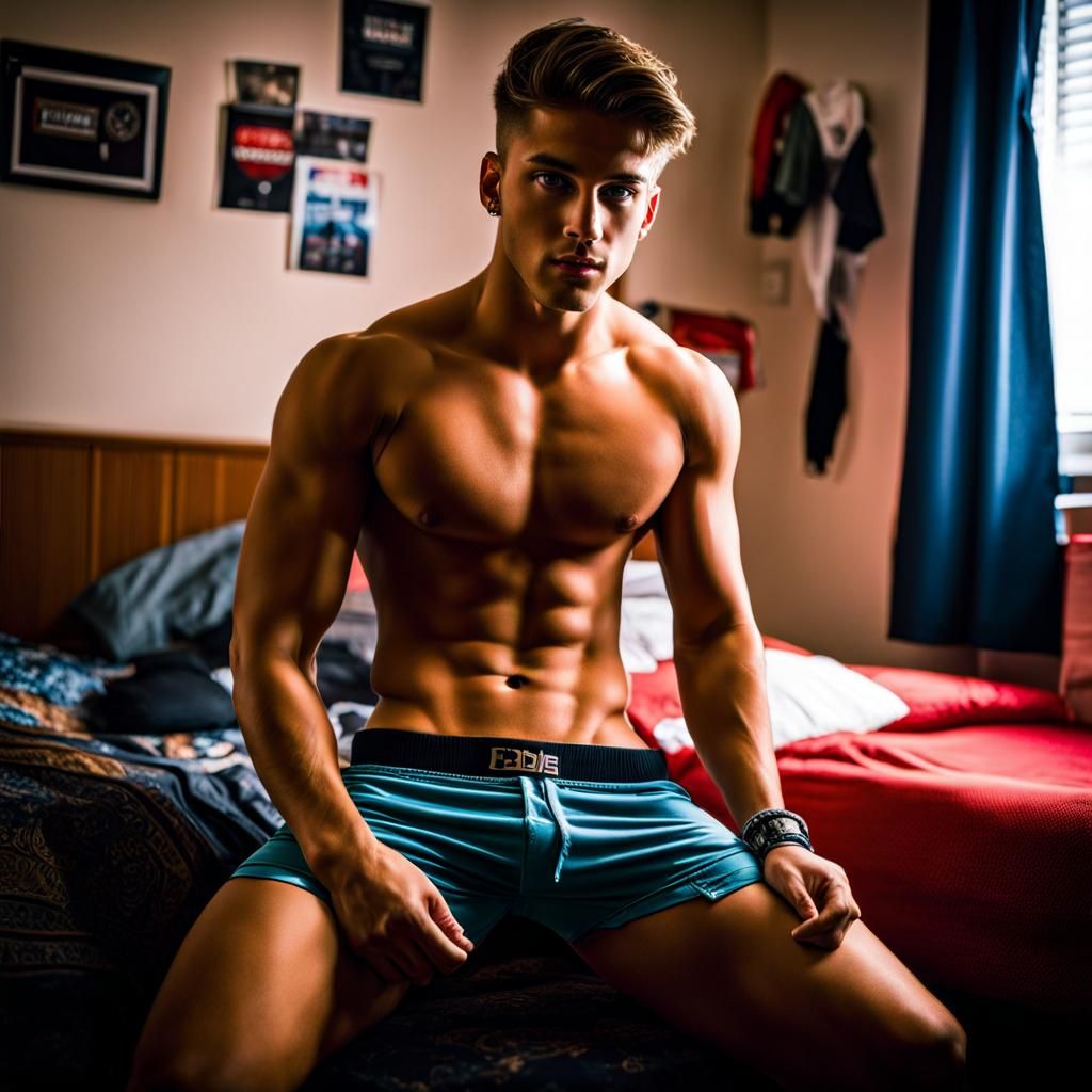 British Lad Chilling in Dorm Room Photo