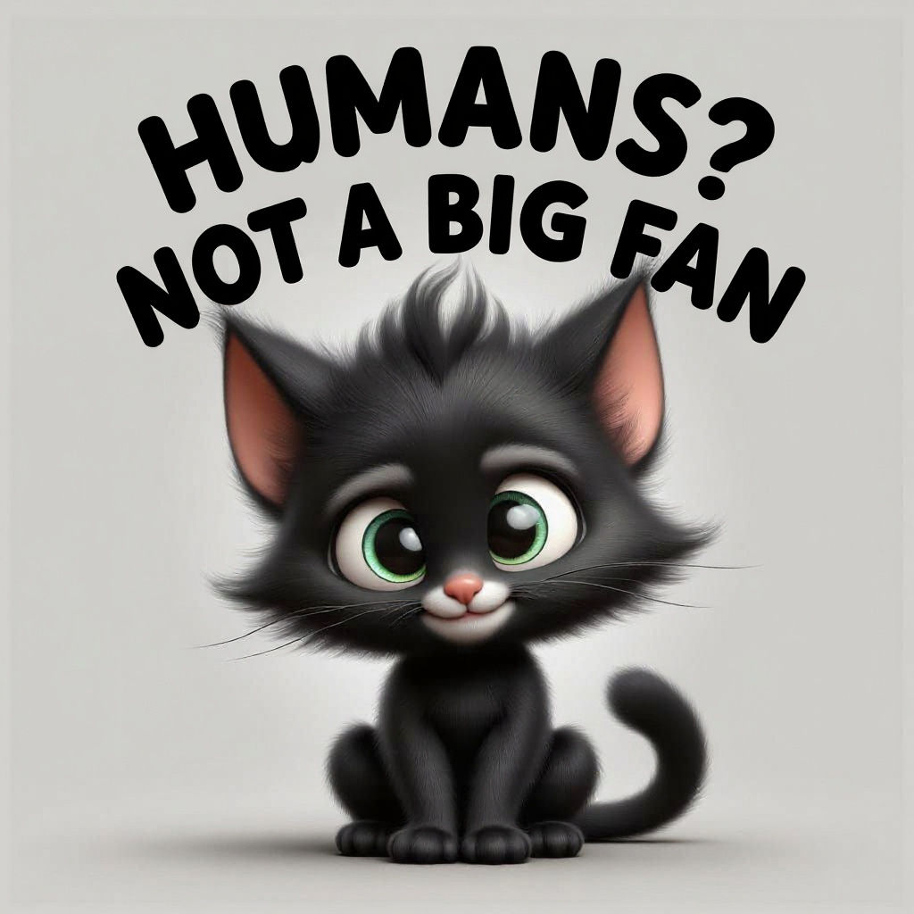 Cute Cartoon Cat Hates Humans in Funny Style