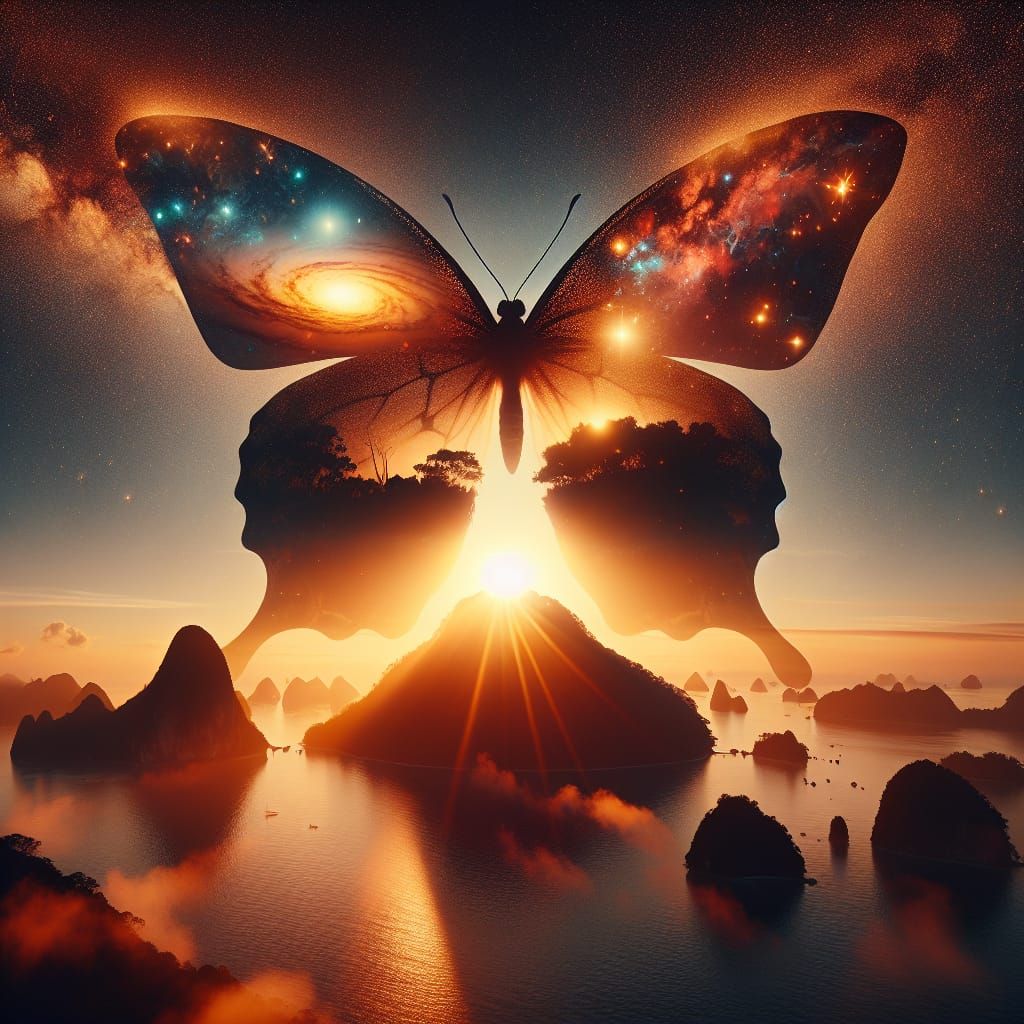 Butterfly Cosmos: Double Exposure Digital Matte Painting