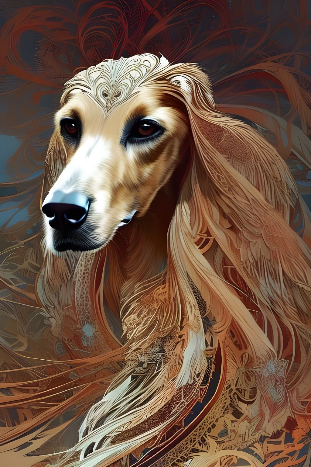 Elegant Afghan Hound Portrait with Golden Outlines